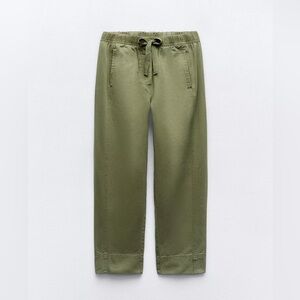 Zara Green Khaki Joggers Drawstring Pants XL